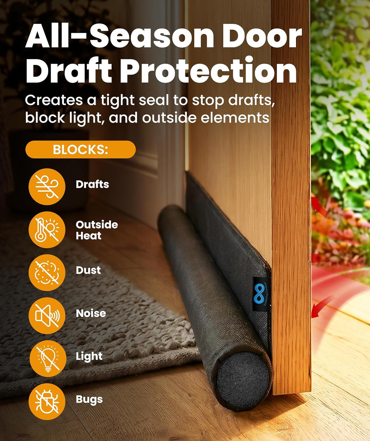 under Door Draft Stopper for Bottom of Doors, 1 Sided
